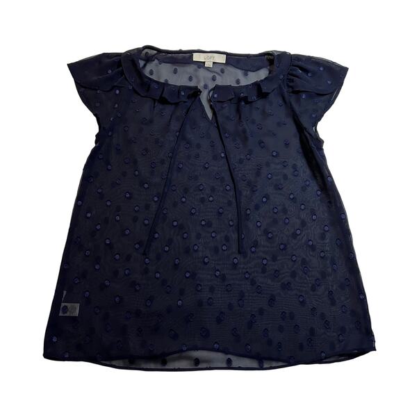 LOFT Cap Sleeve Polka Dot Semi Sheer Blouse Size Small Preppy Office Nautical - Picture 1 of 7